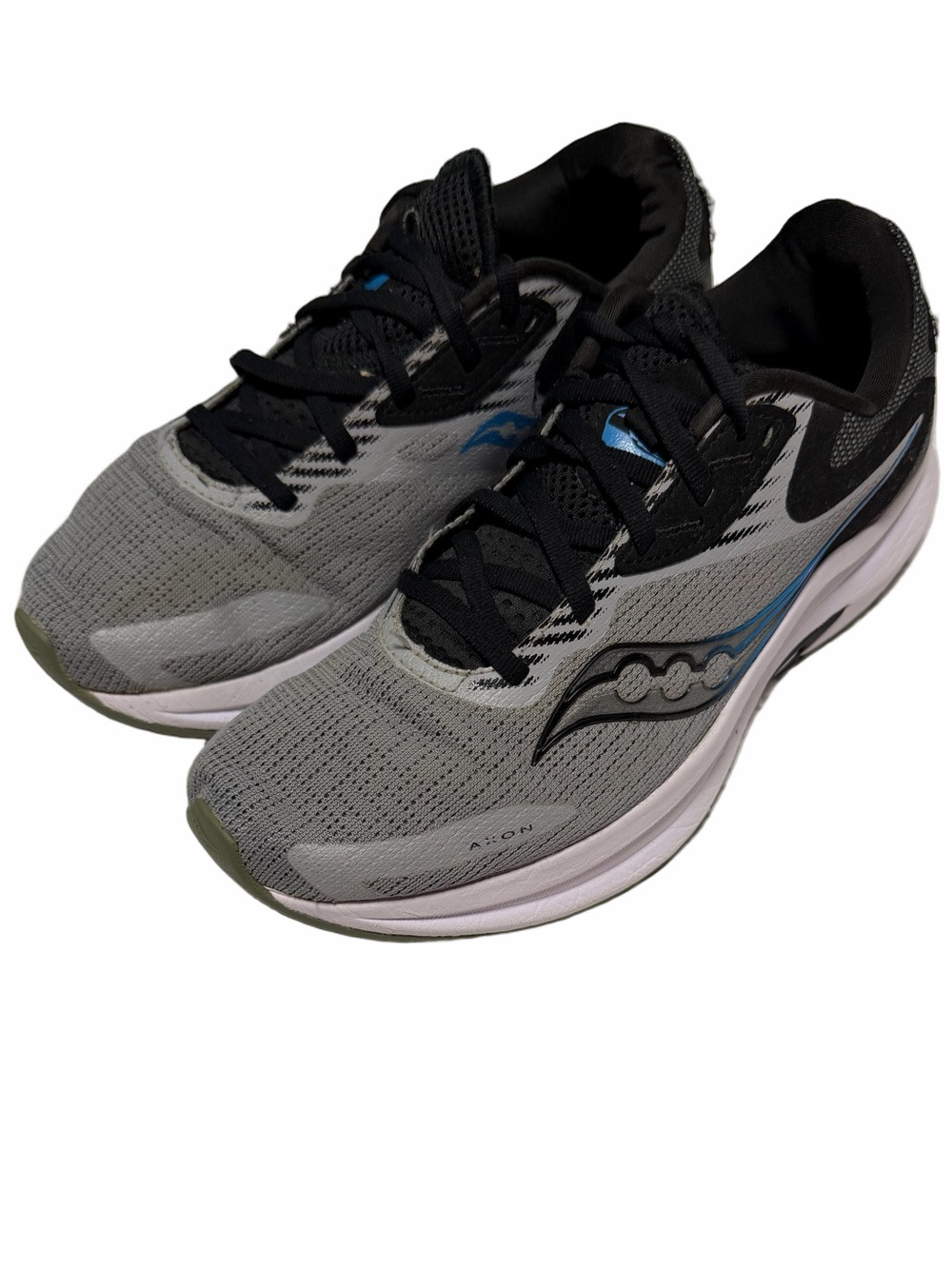 Saucony Axon Men Size 8.5 Gray Running Shoes Black Blue Accents